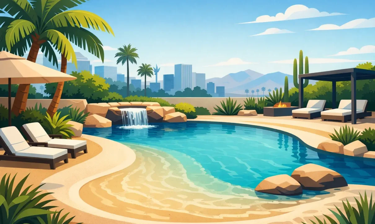 Beach Entry Pool Design for Las Vegas Backyards