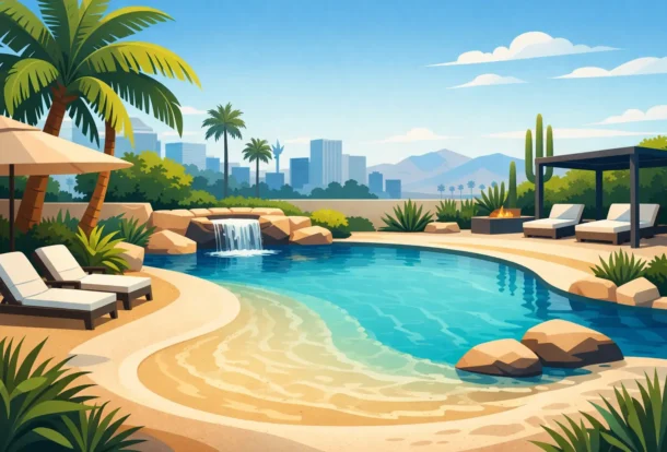 Beach Entry Pool Design for Las Vegas Backyards